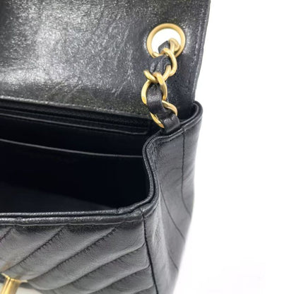 Chanel Mini Matelasse V-stitch Serial No 26 Lambskin Black Shoulder Bag Gold