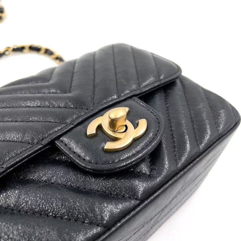 Chanel Mini Matelasse V-stitch Serial No 26 Lambskin Black Shoulder Bag Gold