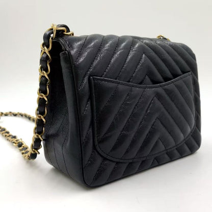 Chanel Mini Matelasse V-stitch Serial No 26 Lambskin Black Shoulder Bag Gold