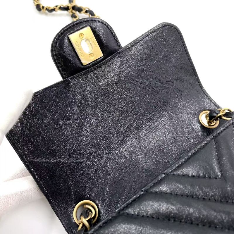 Chanel Mini Matelasse V-stitch Serial No 26 Lambskin Black Shoulder Bag Gold