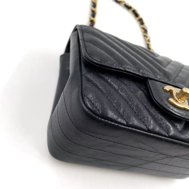 Chanel Mini Matelasse V-stitch Serial No 26 Lambskin Black Shoulder Bag Gold