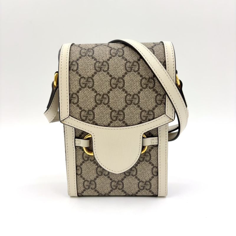 Gucci GG Supreme Horsebit 1955 Mini Bag Leather X PVC Beige X White Shoulder