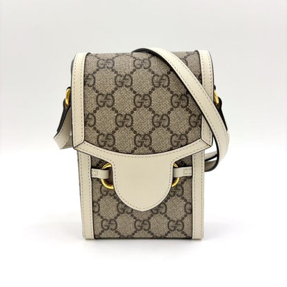 Gucci GG Supreme Horsebit 1955 Mini Bag Leather X PVC Beige X White Shoulder