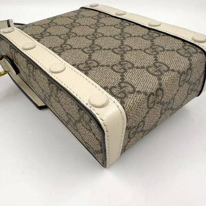 Gucci GG Supreme Horsebit 1955 Mini Bag Leather X PVC Beige X White Shoulder