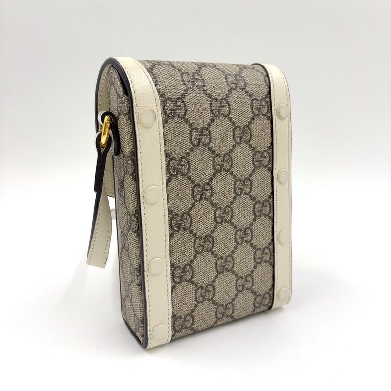 Gucci GG Supreme Horsebit 1955 Mini Bag Leather X PVC Beige X White Shoulder