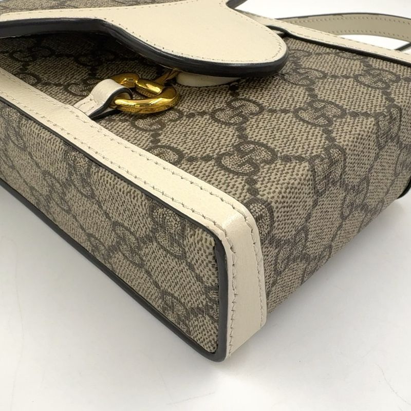 Gucci GG Supreme Horsebit 1955 Mini Bag Leather X PVC Beige X White Shoulder