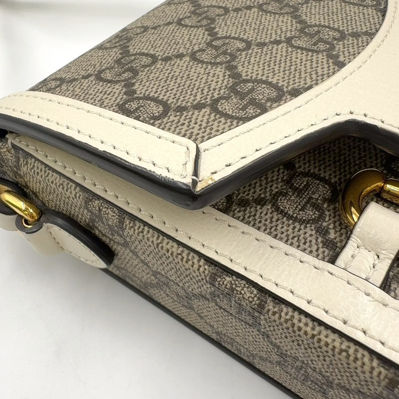 Gucci GG Supreme Horsebit 1955 Mini Bag Leather X PVC Beige X White Shoulder