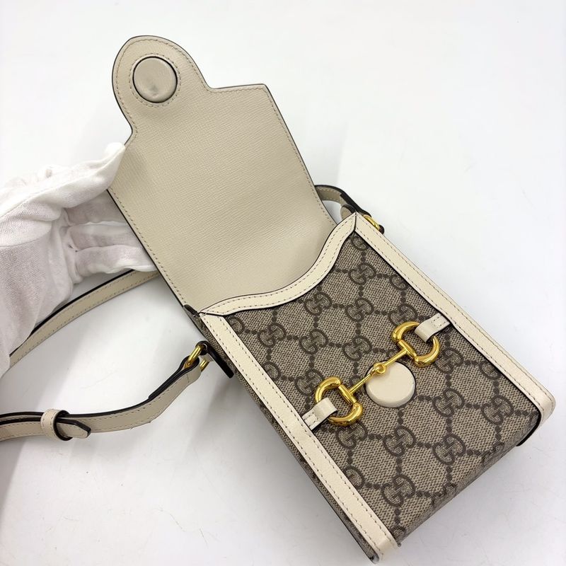 Gucci GG Supreme Horsebit 1955 Mini Bag Leather X PVC Beige X White Shoulder