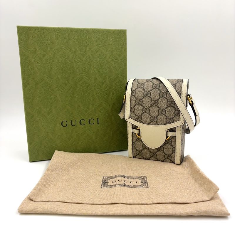 Gucci GG Supreme Horsebit 1955 Mini Bag Leather X PVC Beige X White Shoulder