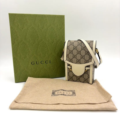Gucci GG Supreme Horsebit 1955 Mini Bag Leather X PVC Beige X White Shoulder