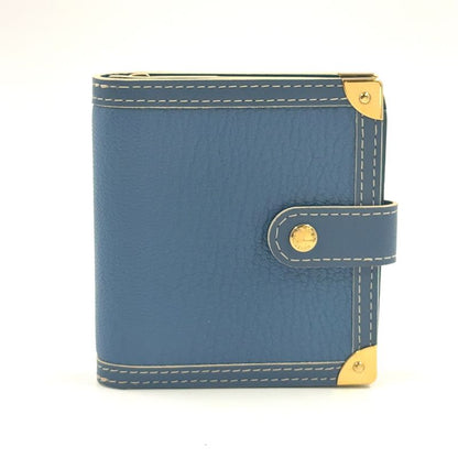 Louis Vuitton Suhari Compact Zipped Fold Wallet With Zipper Leather Blue Gold