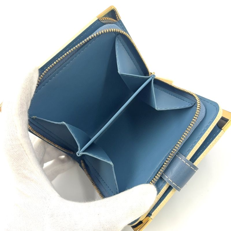 Louis Vuitton Suhari Compact Zipped Fold Wallet With Zipper Leather Blue Gold