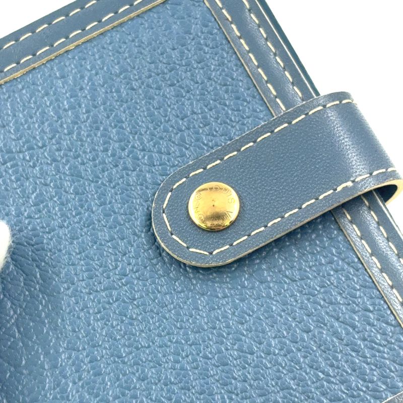 Louis Vuitton Suhari Compact Zipped Fold Wallet With Zipper Leather Blue Gold