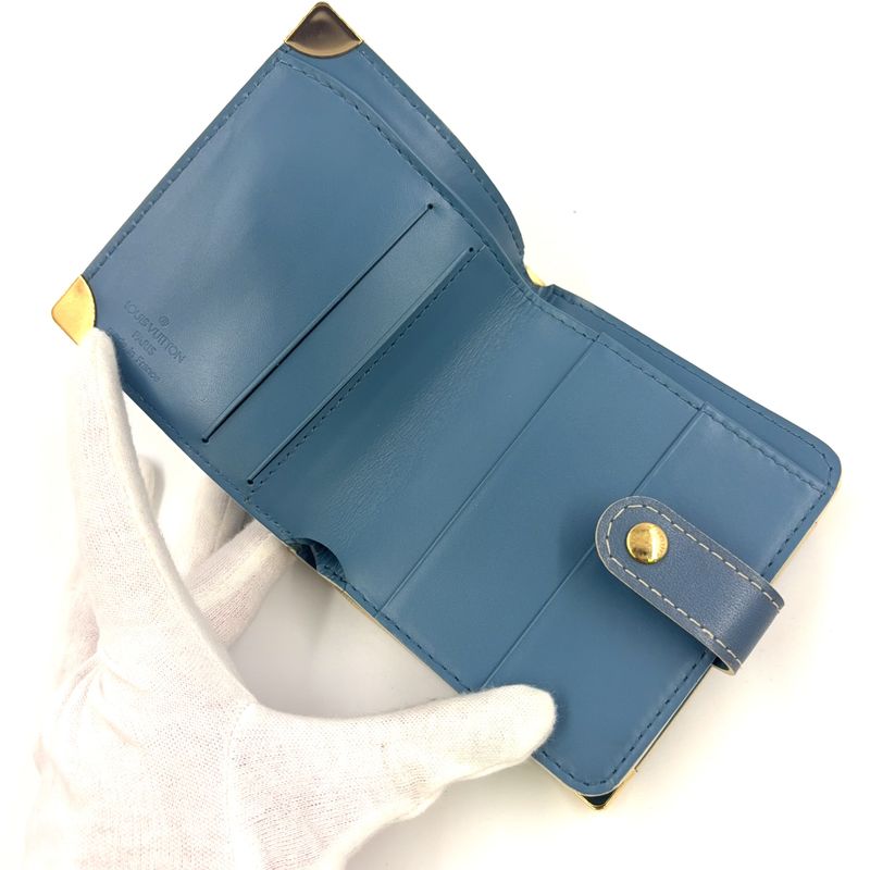 Louis Vuitton Suhari Compact Zipped Fold Wallet With Zipper Leather Blue Gold