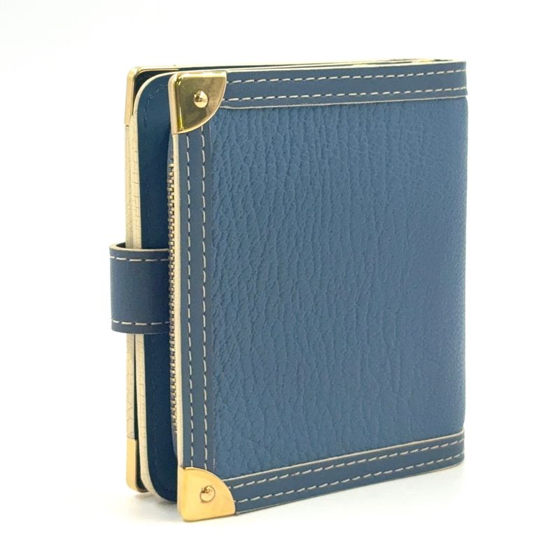 Louis Vuitton Suhari Compact Zipped Fold Wallet With Zipper Leather Blue Gold