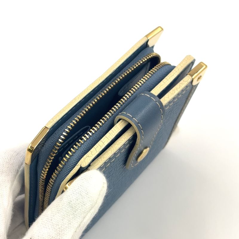 Louis Vuitton Suhari Compact Zipped Fold Wallet With Zipper Leather Blue Gold