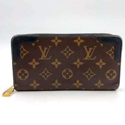 Louis Vuitton Zippy Wallet Monogram Retiro Noir Black Leather ×PVC Brown Round