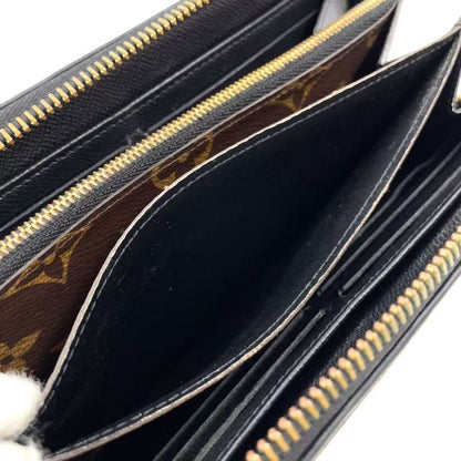 Louis Vuitton Zippy Wallet Monogram Retiro Noir Black Leather ×PVC Brown Round