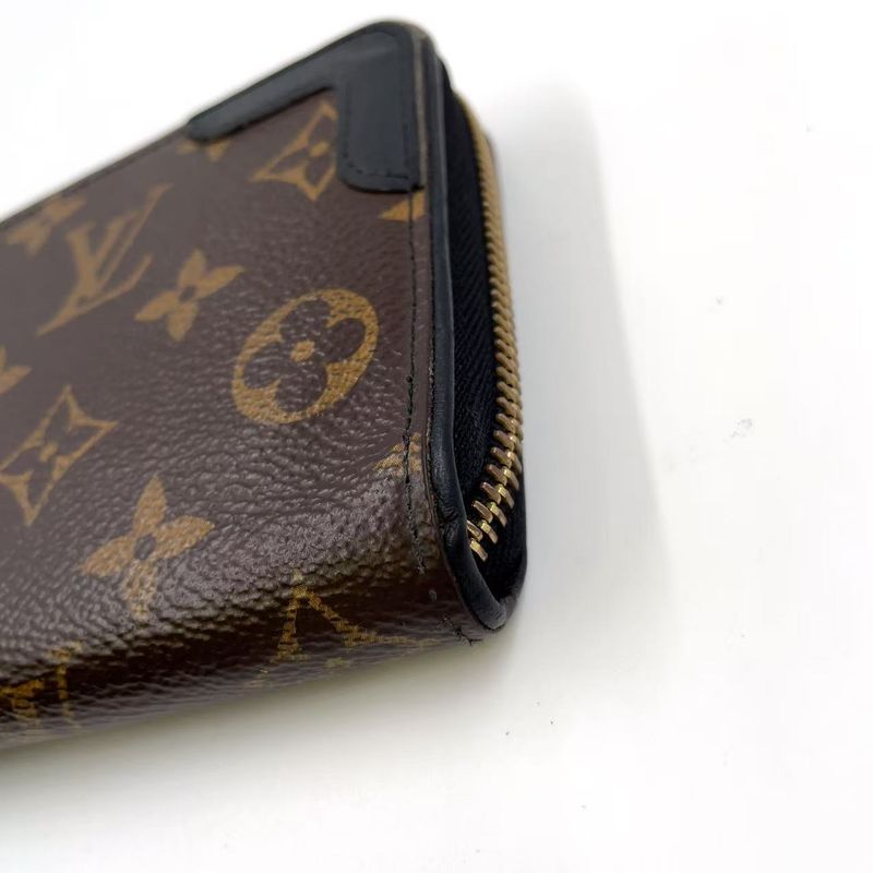 Louis Vuitton Zippy Wallet Monogram Retiro Noir Black Leather ×PVC Brown Round