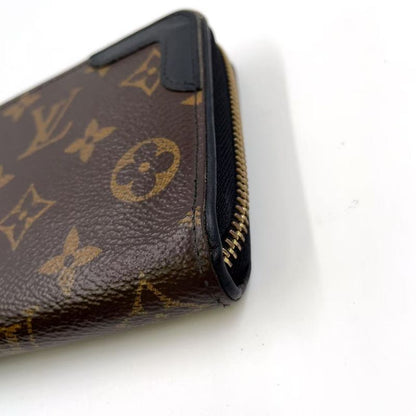 Louis Vuitton Zippy Wallet Monogram Retiro Noir Black Leather ×PVC Brown Round