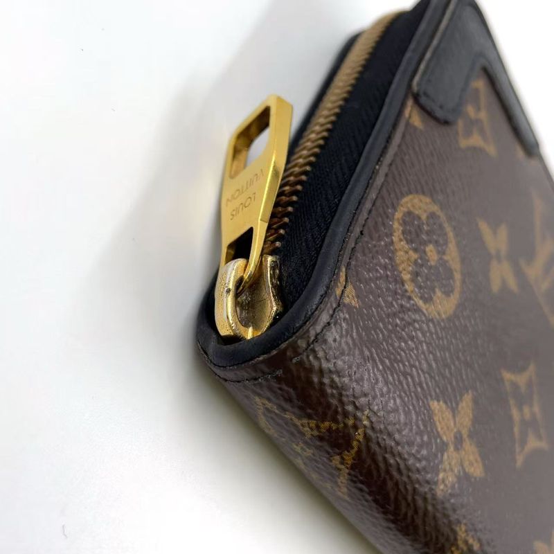 Louis Vuitton Zippy Wallet Monogram Retiro Noir Black Leather ×PVC Brown Round