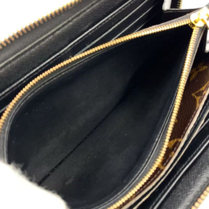 Louis Vuitton Zippy Wallet Monogram Retiro Noir Black Leather ×PVC Brown Round