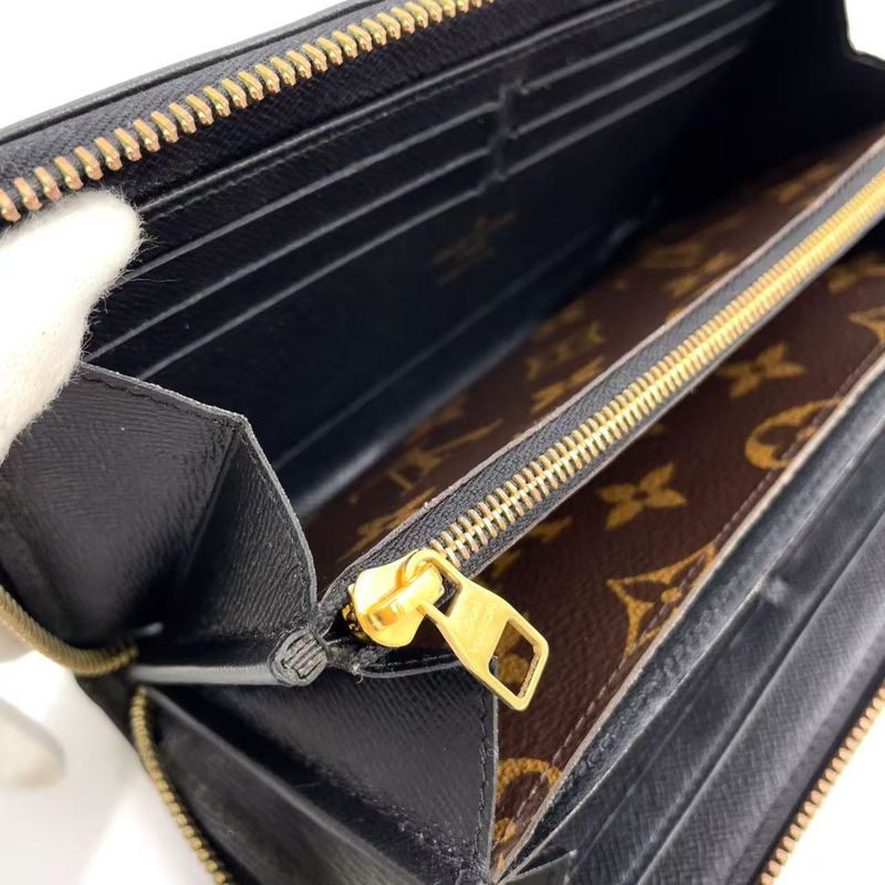 Louis Vuitton Zippy Wallet Monogram Retiro Noir Black Leather ×PVC Brown Round