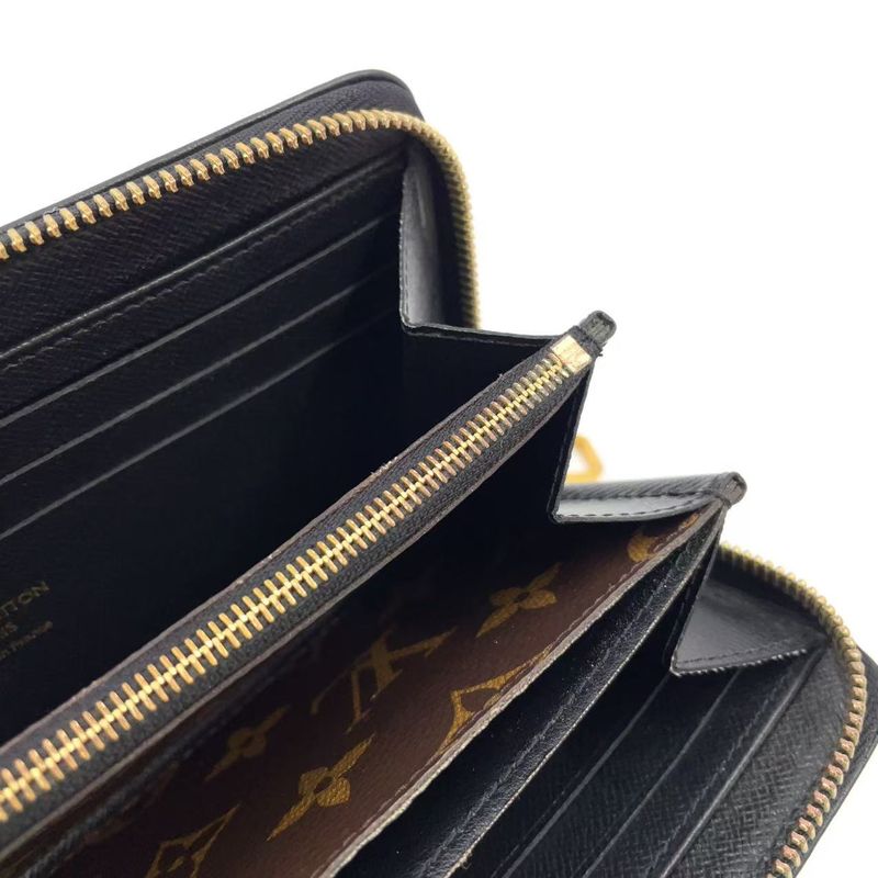 Louis Vuitton Zippy Wallet Monogram Retiro Noir Black Leather ×PVC Brown Round