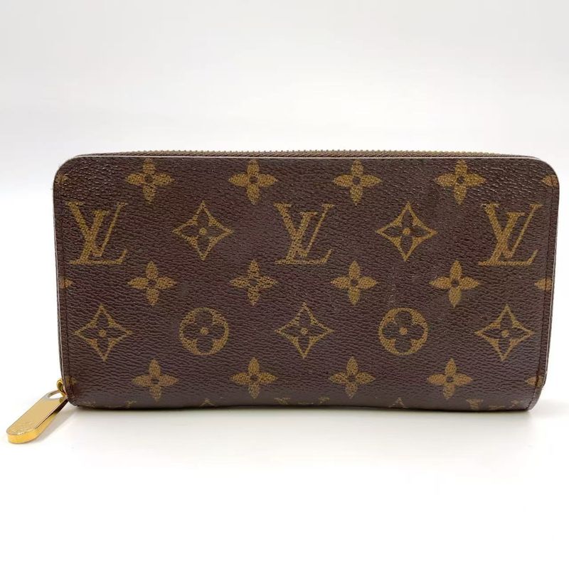 Louis Vuitton Zippy Wallet Monogram PVC Brown Round Zipper Long Wallet Gold