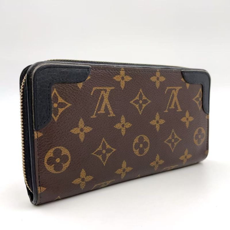 Louis Vuitton Zippy Wallet Monogram Retiro Noir Black Leather ×PVC Brown Round