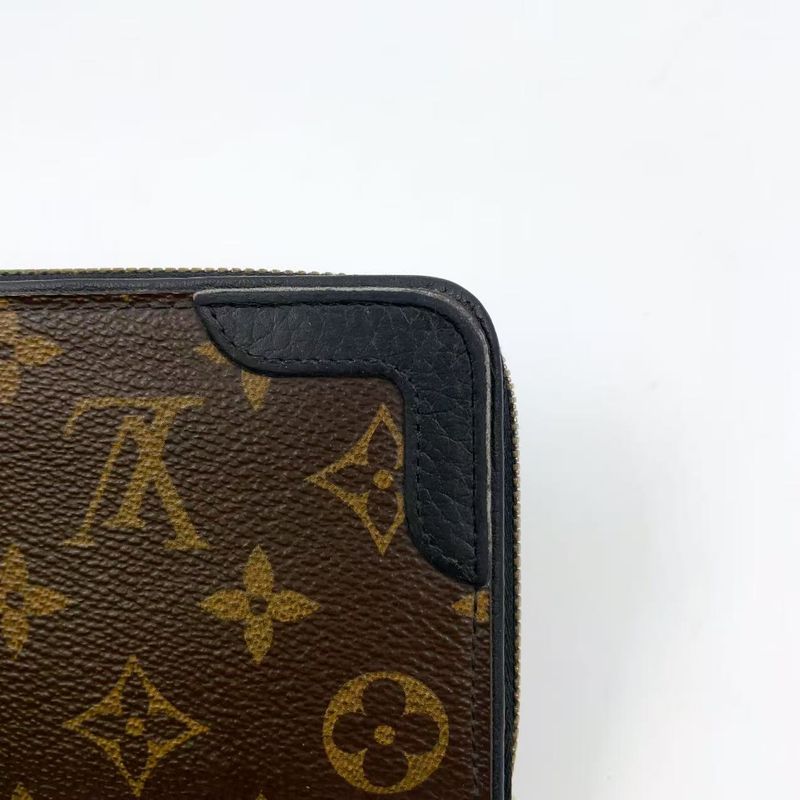 Louis Vuitton Zippy Wallet Monogram Retiro Noir Black Leather ×PVC Brown Round