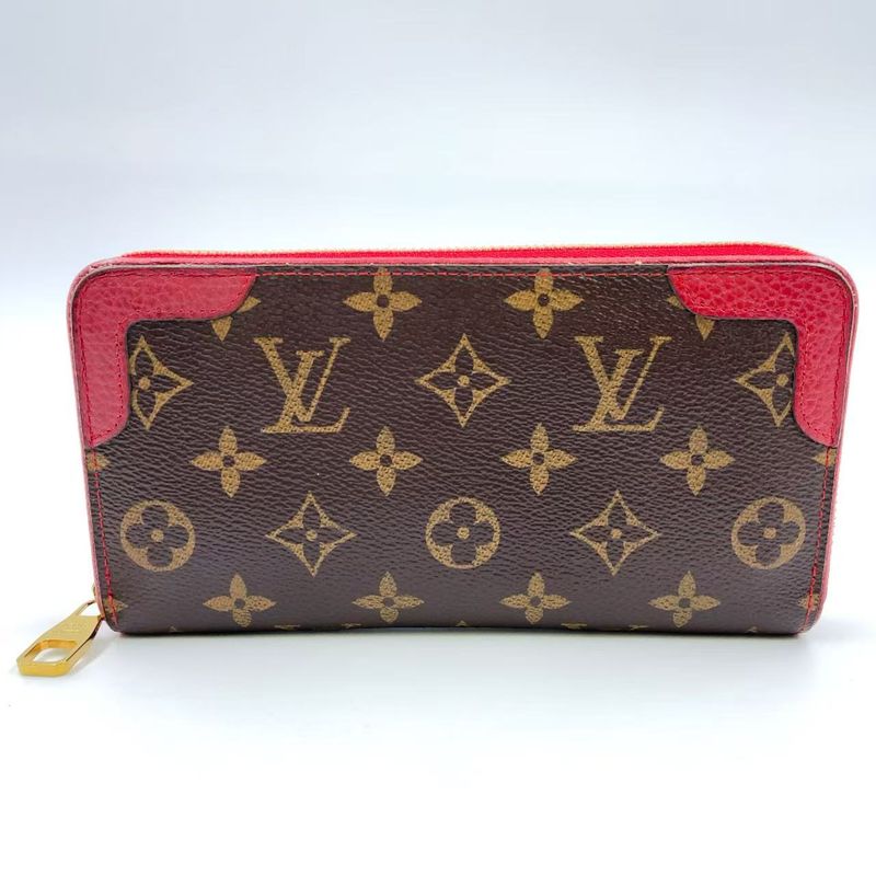 Louis Vuitton Zippy Wallet Retiro Monogram Three's Leather ×PVC Brown × Red
