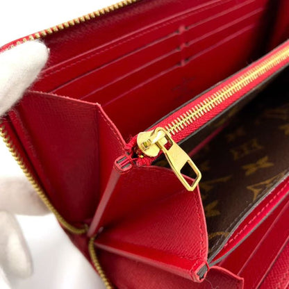 Louis Vuitton Zippy Wallet Retiro Monogram Three's Leather ×PVC Brown × Red