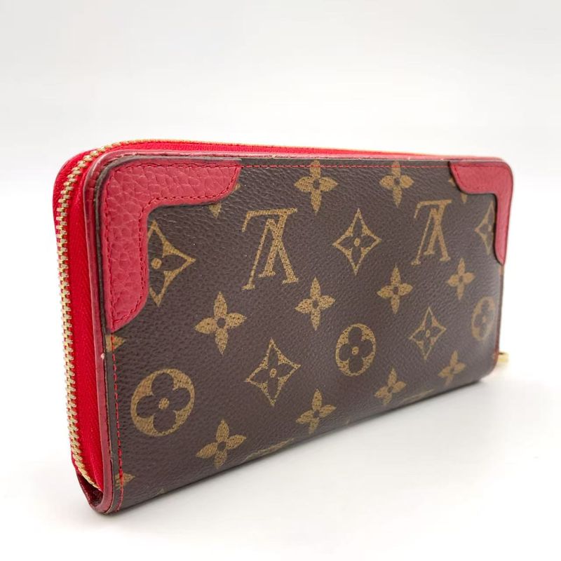 Louis Vuitton Zippy Wallet Retiro Monogram Three's Leather ×PVC Brown × Red