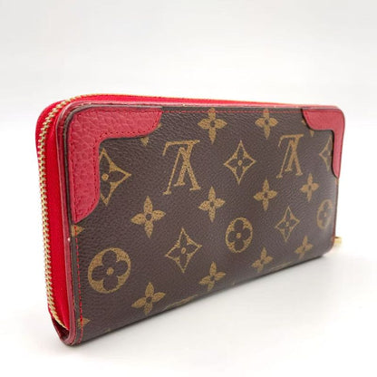 Louis Vuitton Zippy Wallet Retiro Monogram Three's Leather ×PVC Brown × Red