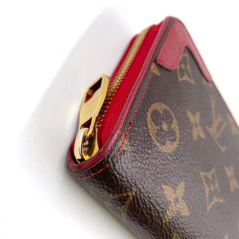 Louis Vuitton Zippy Wallet Retiro Monogram Three's Leather ×PVC Brown × Red