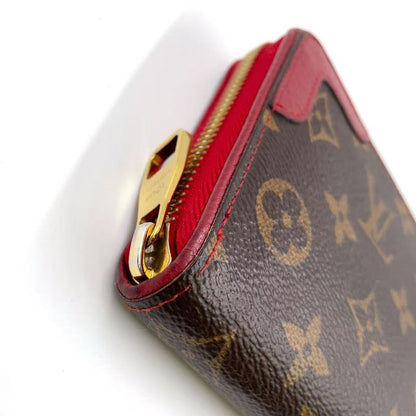 Louis Vuitton Zippy Wallet Retiro Monogram Three's Leather ×PVC Brown × Red