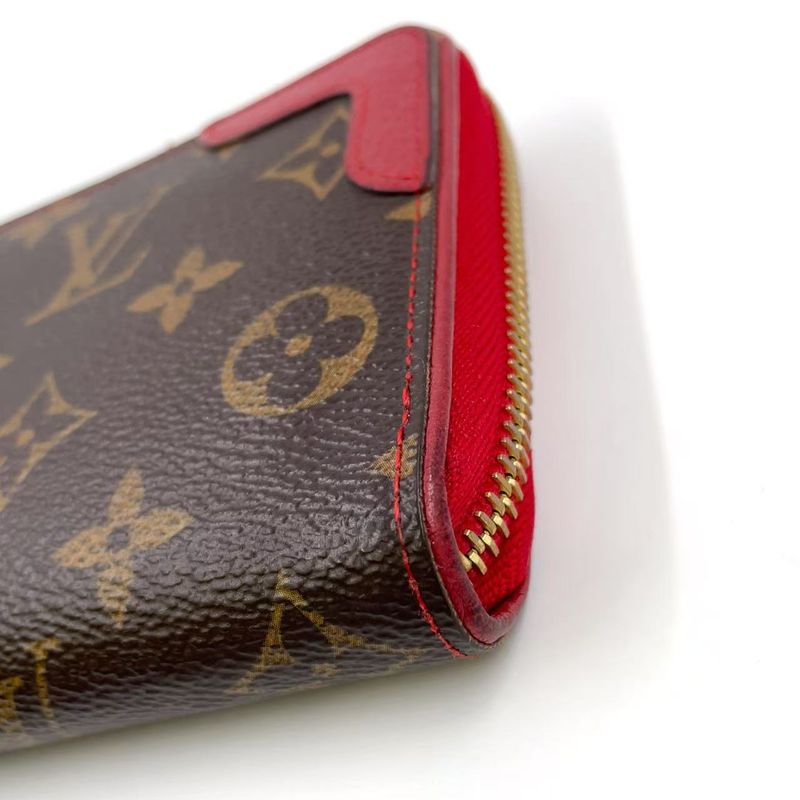 Louis Vuitton Zippy Wallet Retiro Monogram Three's Leather ×PVC Brown × Red