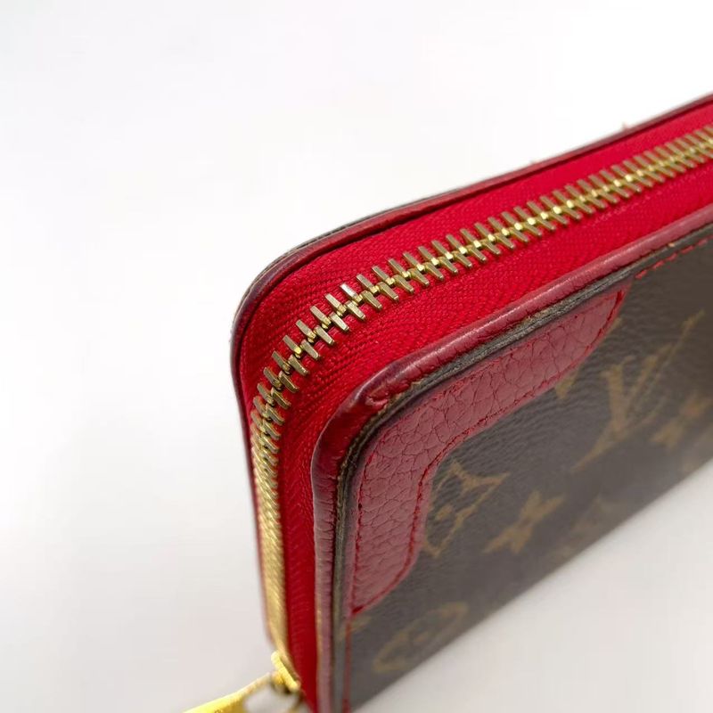 Louis Vuitton Zippy Wallet Retiro Monogram Three's Leather ×PVC Brown × Red