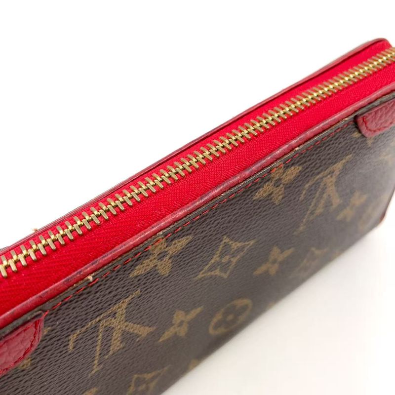 Louis Vuitton Zippy Wallet Retiro Monogram Three's Leather ×PVC Brown × Red