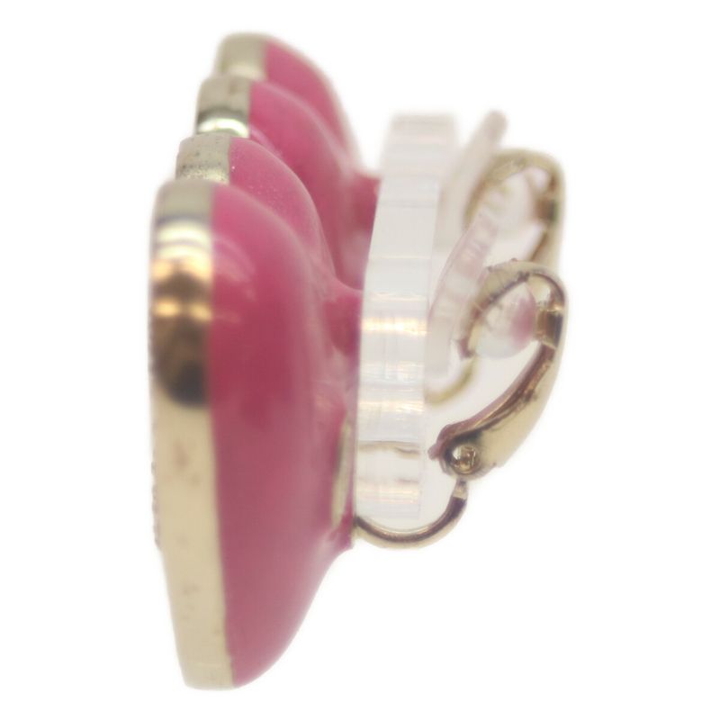 Chanel C23P GP Pink Rhinestone Heart Coco Mark Earrings Gold