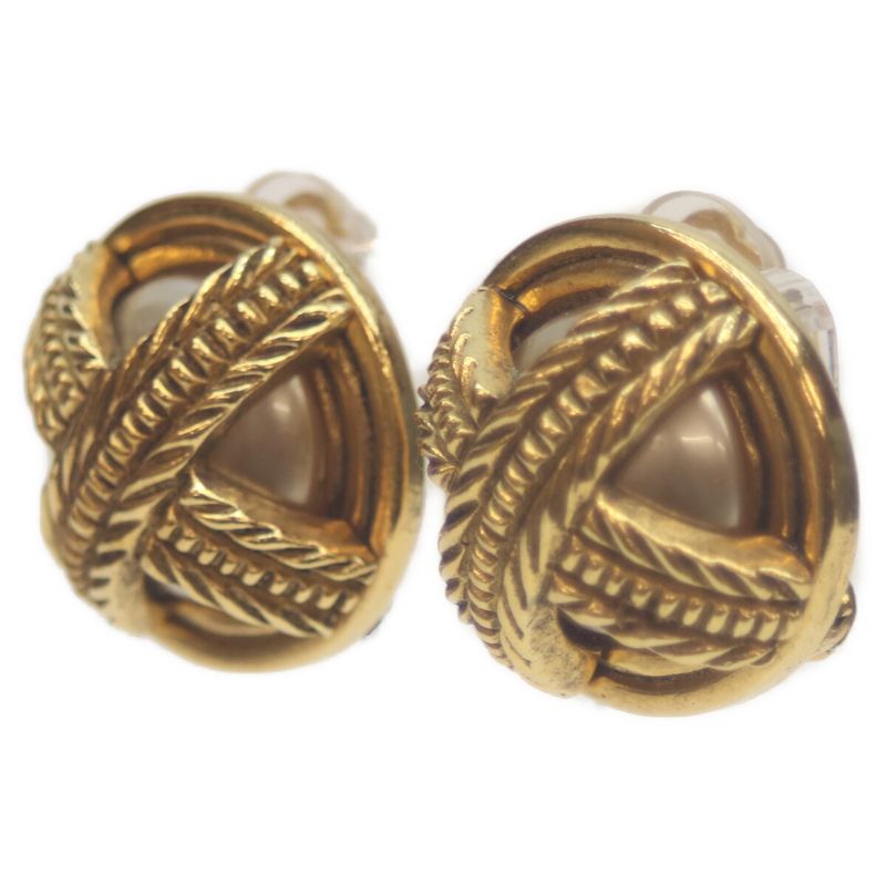 Chanel 23 GP Pearl Round Earrings Gold