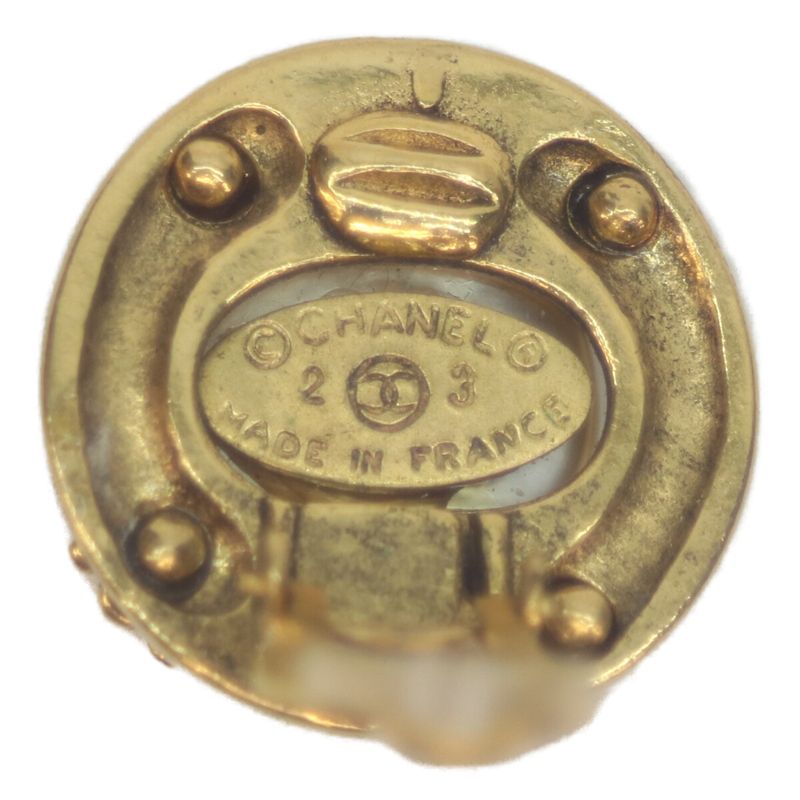 Chanel 23 GP Pearl Round Earrings Gold