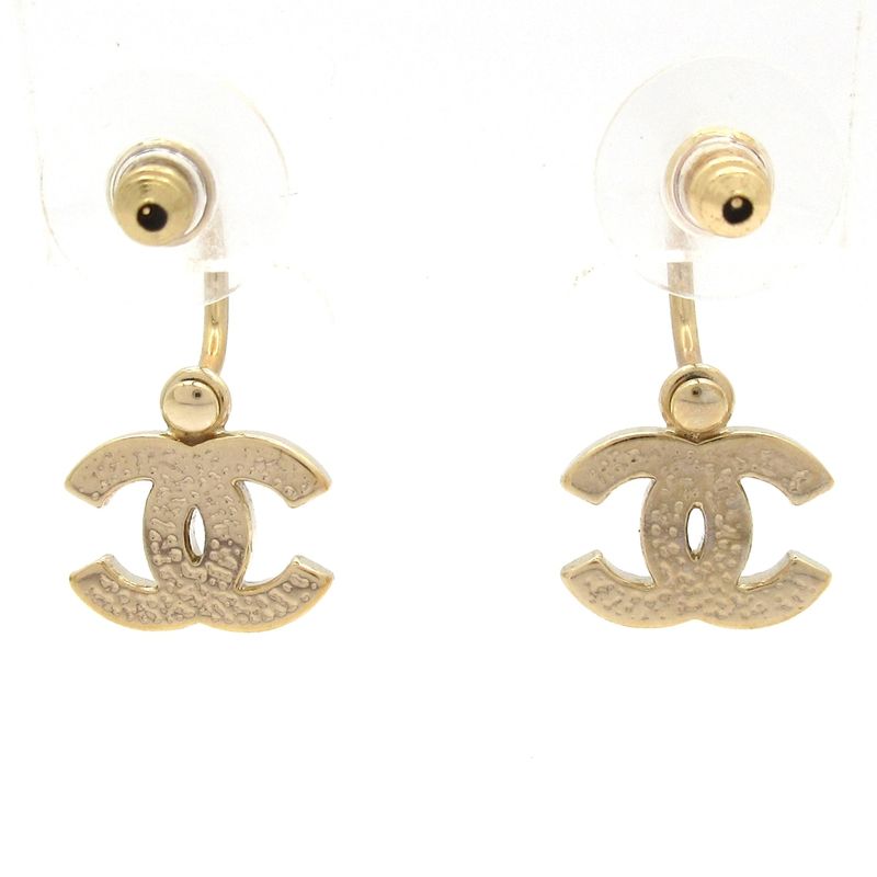 Chanel Earrings Coco Mark Gold×pink×brown