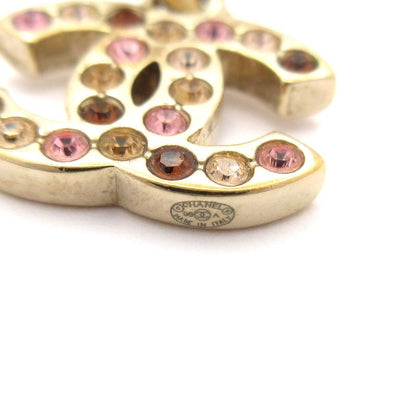 Chanel Earrings Coco Mark Gold×pink×brown