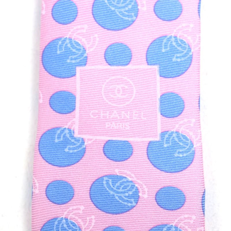 CHANEL 100% Silk Cravat Coco Mark Dot Wide Tie Pink Blue Men's
