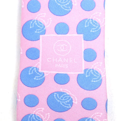CHANEL 100% Silk Cravat Coco Mark Dot Wide Tie Pink Blue Men's