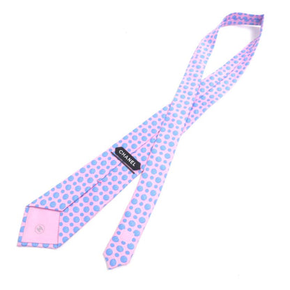 CHANEL 100% Silk Cravat Coco Mark Dot Wide Tie Pink Blue Men's