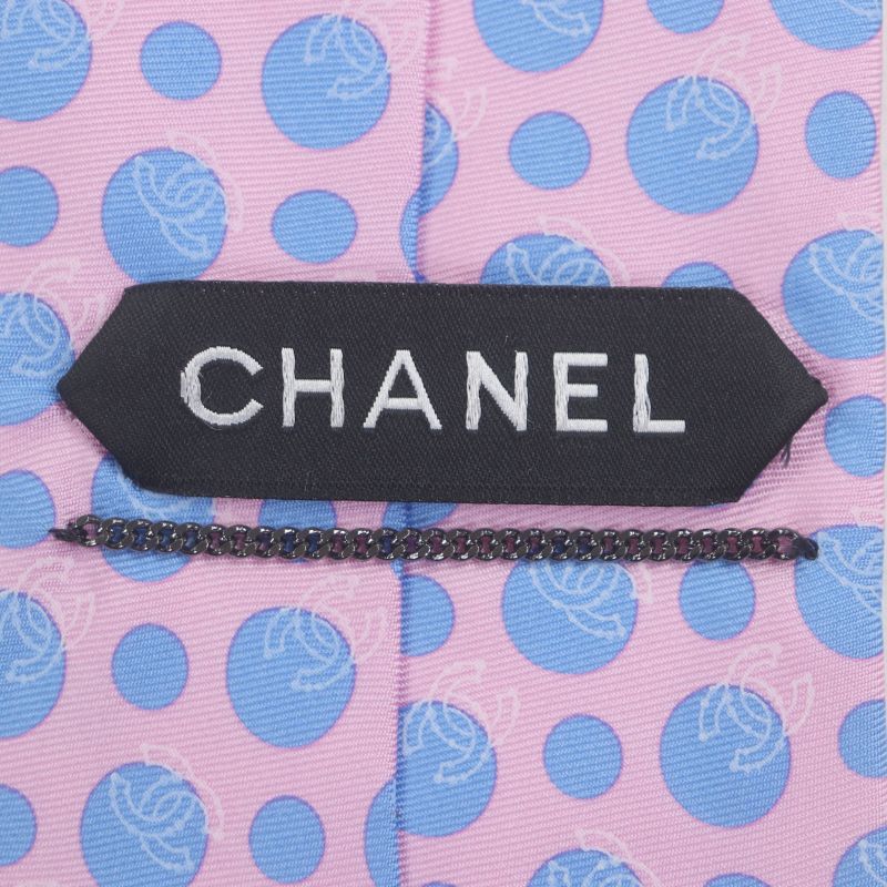 CHANEL 100% Silk Cravat Coco Mark Dot Wide Tie Pink Blue Men's
