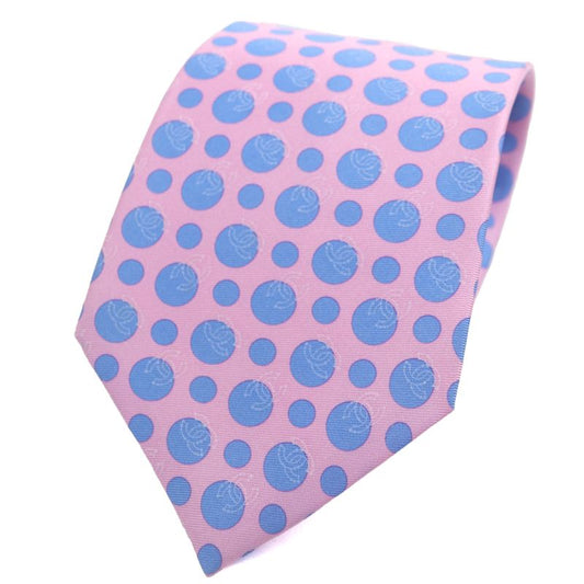 CHANEL 100% Silk Cravat Coco Mark Dot Wide Tie Pink Blue Men's